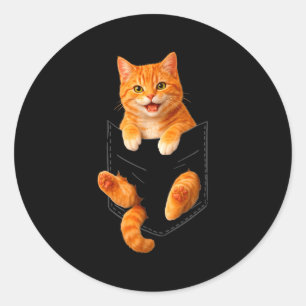Cute orange tabby cat funny pocket cat dad mum classic round sticker