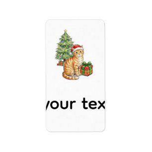 Cute Orange Tabby Cat in Santa Hat Christmas Holid Label