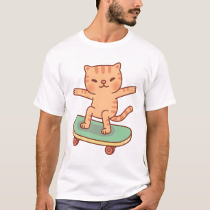 Cute Orange Tabby Cat Skating On Skateboard T-Shirt