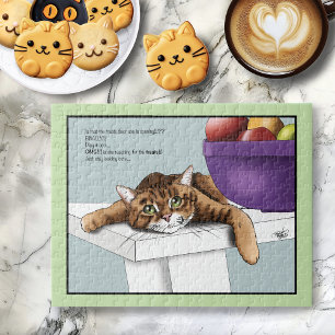 Cute Orange Tabby Cat Treats Funny Waiting Jigsaw Puzzle