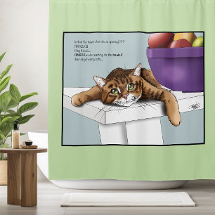 Cute Orange Tabby Cat Treats Funny Waiting Shower Curtain