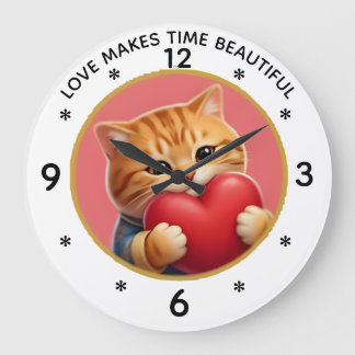 Cute Orange Tabby Cat Wall Clock with Love Quote