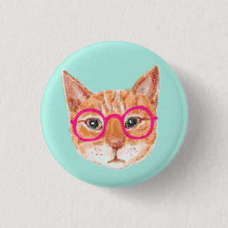 Cute Orange Tabby Cat Wearing Glasses 3 Cm Round Badge