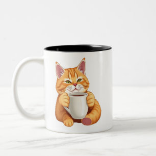 Cute Orange Tabby Cat with Coffee Mug Illustration