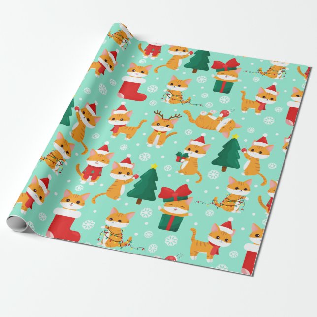Cute Orange Tabby Christmas Wrapping Paper Sheets (Unrolled)