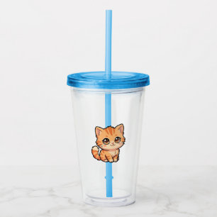 Cute Orange Tabby Kitten Acrylic Bottle Tumbler