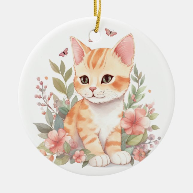 Cute Orange Tabby Kitten  Ceramic Ornament (Front)