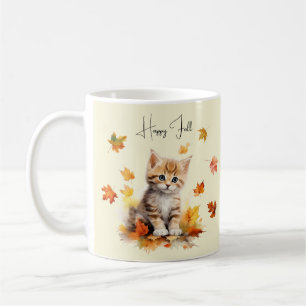 Cute Orange Tabby Kitten in Fall Leaves Coffee Mug