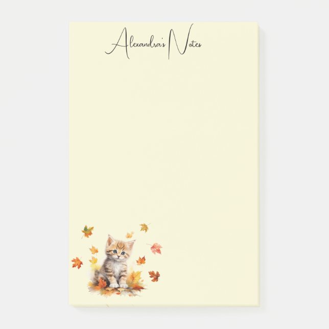 Cute Orange Tabby Kitten in Fall Leaves Post-it Notes (Front)