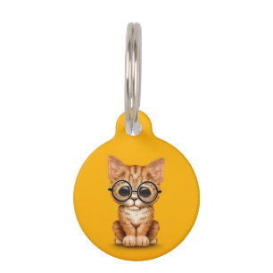 Cute Orange Tabby Kitten with Eye Glasses yellow Pet Tag
