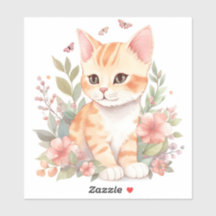 Cute Orange Tabby Kitten with Spring Flowers