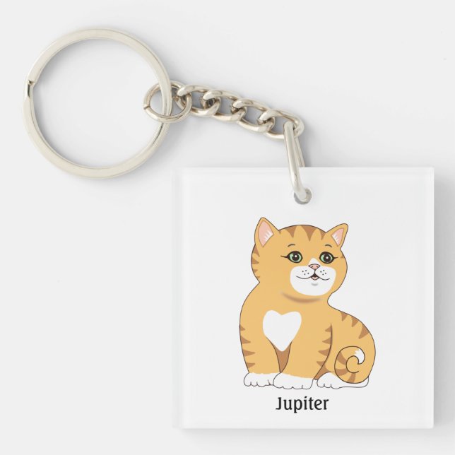 Cute Orange Tabby Kitty Cat Key Ring (Front)