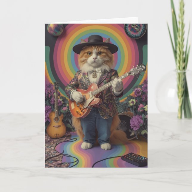 Cute Orange Tabby Rocker Greeting Card (Front)