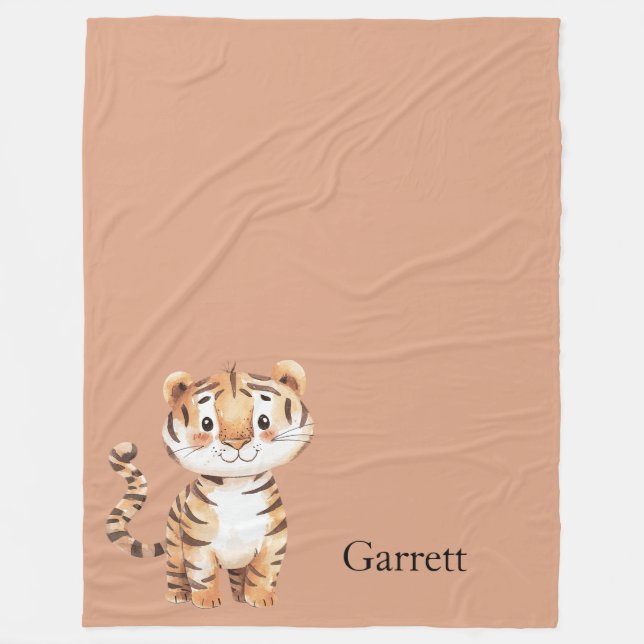 Cute Orange Tiger Fleece Blanket (Front)