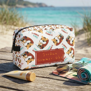 Cute Orange Tiger Pattern Custom Monogram Name Dopp Kit