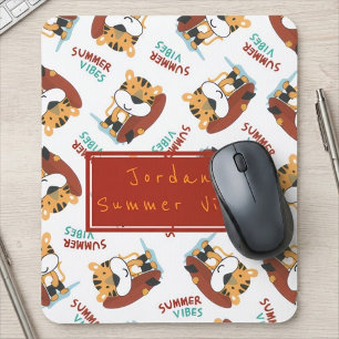Cute Orange Tiger Pattern Custom Monogram Name Mouse Pad