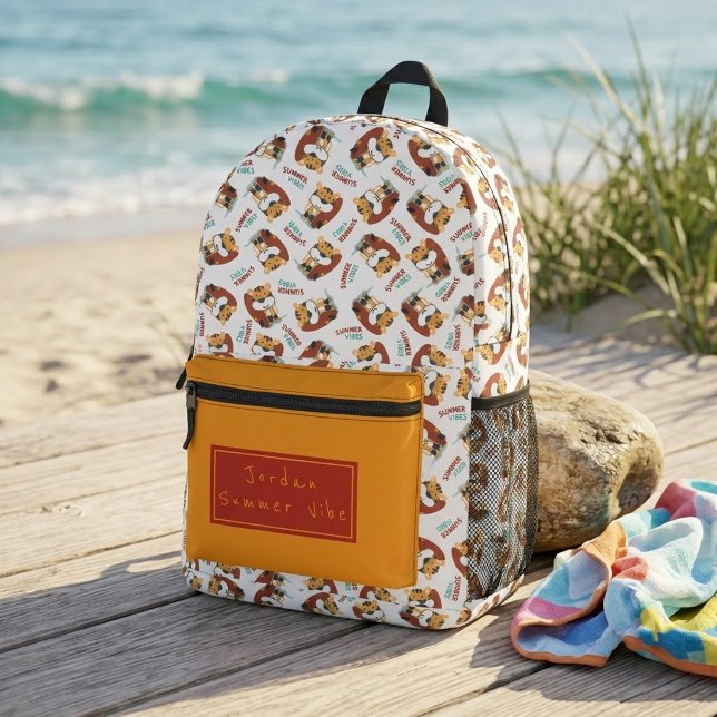 Cute Orange Tiger Pattern Custom Monogram Name Printed Backpack (Creator Uploaded)