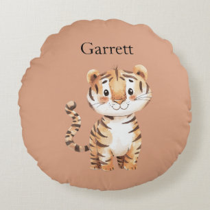 Cute Orange Tiger Round Cushion