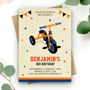 Cute Orange Tricycle Kids Birthday Party Invite