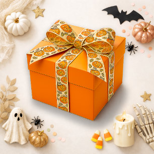 Cute Orange Vintage Halloween Pumpkin Craft Satin Ribbon