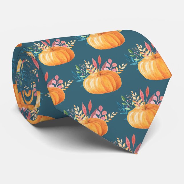 Cute Orange Watercolor Pumpkin Pattern Tie (Rolled)
