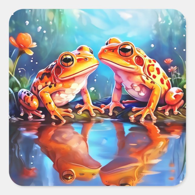 Cute Orange watercolour frogs stickers (Front)