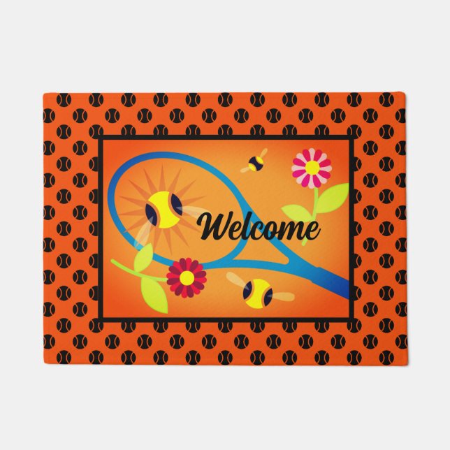 Cute orange welcome doormat for tennis lover (Front)
