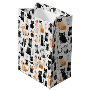Cute Orange White Black Cats Birthday Medium Gift Bag