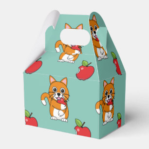 Cute Orange White Cat Eating Red Apple Cartoon Favour Box