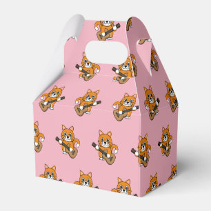 Cute Orange White Cat Playing Guitar Cartoon Favour Box