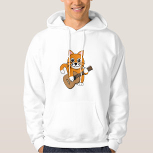 Cute Orange White Cat Playing Guitar Cartoon Hoodie