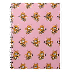 Cute Orange White Cat Playing Guitar Cartoon Notebook