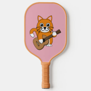 Cute Orange White Cat Playing Guitar Cartoon Pickleball Paddle