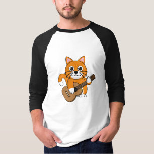Cute Orange White Cat Playing Guitar Cartoon T-Shirt