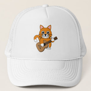 Cute Orange White Cat Playing Guitar Cartoon Trucker Hat