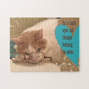 Cute Orange & White Cat with Eyeglasses Puzzle