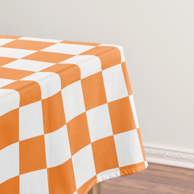 cute orange white check pattern tiled tablecloth (In Situ)