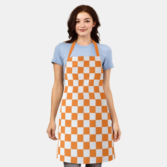 cute orange white checked pattern kitchen apron (Worn)
