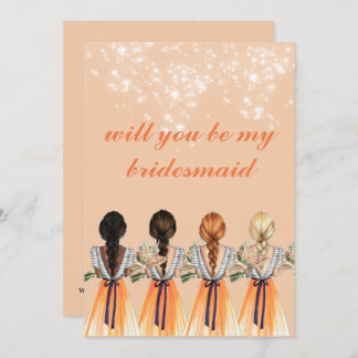 cute orange will you be my bridesmaid Invitation