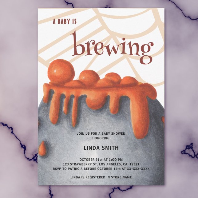 Cute Orange Witch Baby Brewing Baby Shower Invitation (Creator Uploaded)