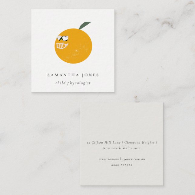 Cute Orange With Sunglasses Fruit Kids Hand Drawn  Square Business Card (Front/Back)
