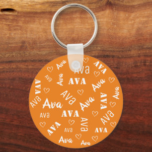 Cute Orange Word Art Cloud Heart Name Custom Text  Key Ring
