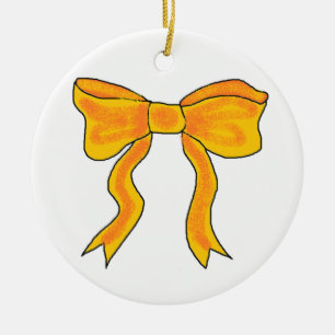 Cute Orange Yellow Bow Ceramic Ornament