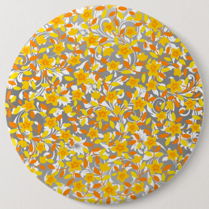 Cute orange yellow white flowers patterns 6 cm round badge