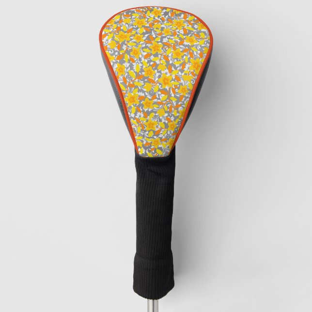 Cute orange yellow white flowers patterns golf head cover (Front)