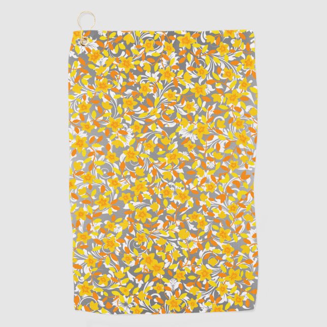 Cute orange yellow white flowers patterns golf towel (Front)