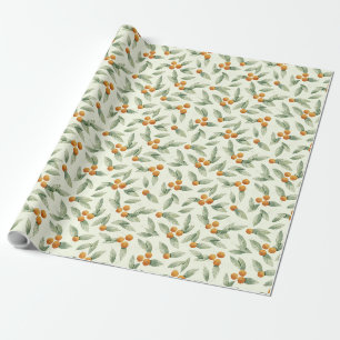 Cute Oranges and Green Leaves Pattern Wrapping Paper