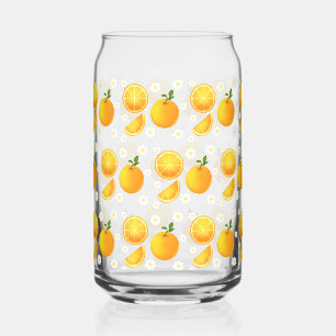 Cute oranges and White Flowers Can Glass