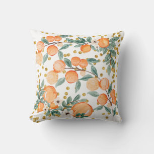 Cute Oranges Fruit Country Gold Glitter White Cushion