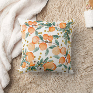 Cute Oranges Fruit Country Gold Glitter White Cushion